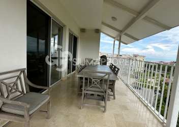 Bright bedroom with sliding doors to terrace, ocean view, elegant furnishing Buenaventura