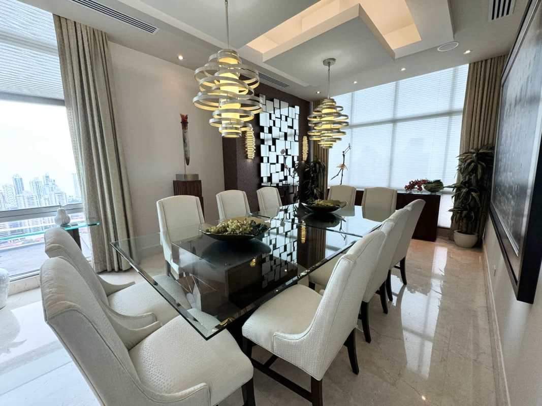 Luxury kitchen with island, stainless premium appliances, large windows in PH Terrazas del Pacífico San Francisco Panama
