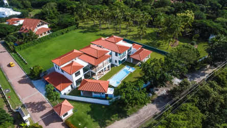 Private swimming pool and covered terrace at luxury Punta Barco Village villas Panama