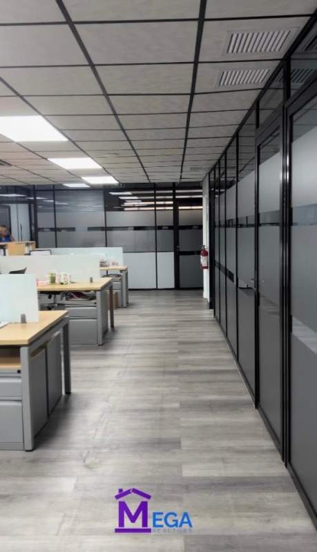 Open-plan office with glass walls and workstations in Villa Cáceres Panama