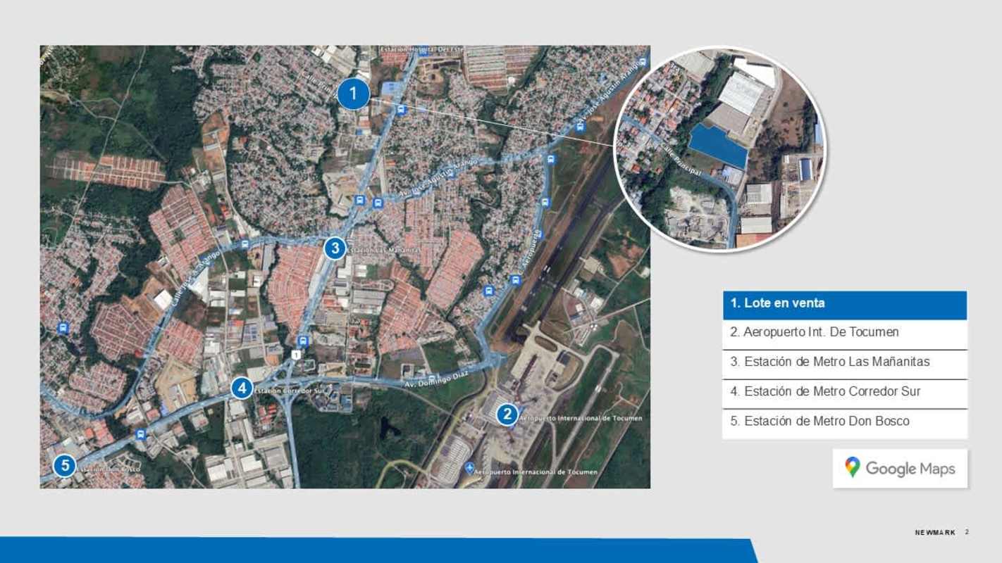 Satellite image highlighting lot for sale close to Tocumen International Airport Panama