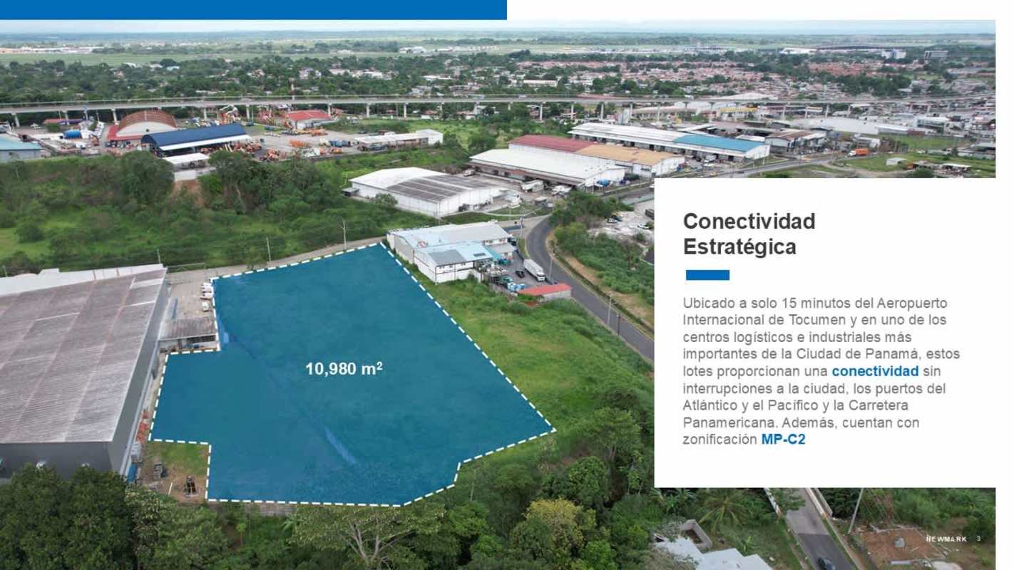 Aerial photo with highlighted boundary of 10,980 m2 industrial plot Las Mañanitas Panama