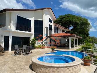 Mediterranean style home with pool, jacuzzi, ocean backdrop in Costa Esmeralda Panama