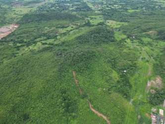 Expansive aerial countryside land with dense vegetation and dirt access roads Santiago Veraguas Panama