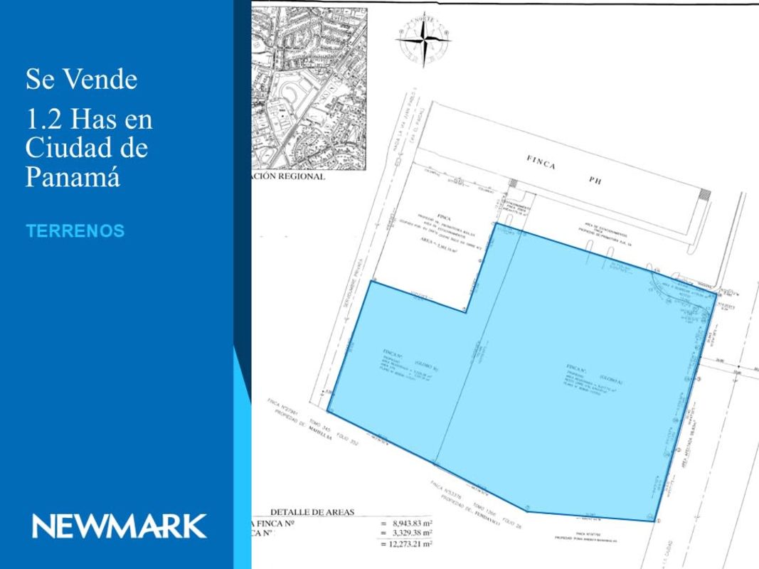 Technical blueprint showing boundaries of 12,273m² commercial lot in Betania Panama ideal for investors