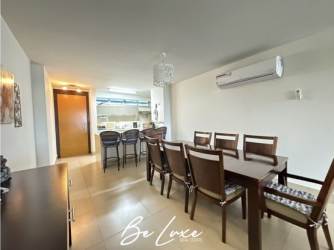 Fully equipped modern kitchen with tile backsplash in Nueva Gorgona beach apartment Panama