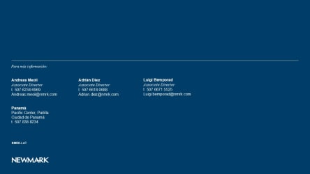 Corporate contact details for Hola Realty Panama with blue background