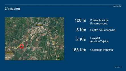 Satellite map highlighting 2.4 hectares land for sale near Penonomé Coclé Panama