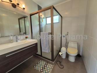 Bathroom glass shower vanity tile walls beach home Coronado Panama