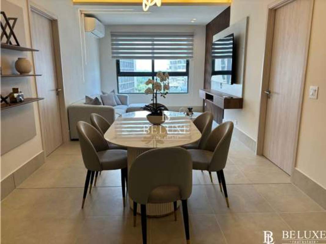 Open plan dining and living room fully furnished in PH Ocean House Santa Maria Panama