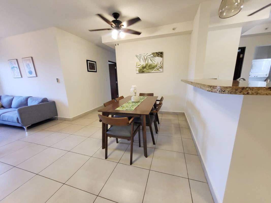 Open floor plan dining area adjacent to kitchen Embassy Club apartment Panama
