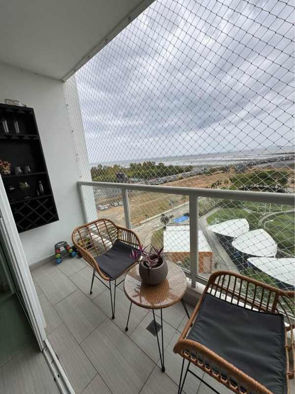 Ocean view balcony with safety netting, seating area in PH Asia Costa del Este Panama