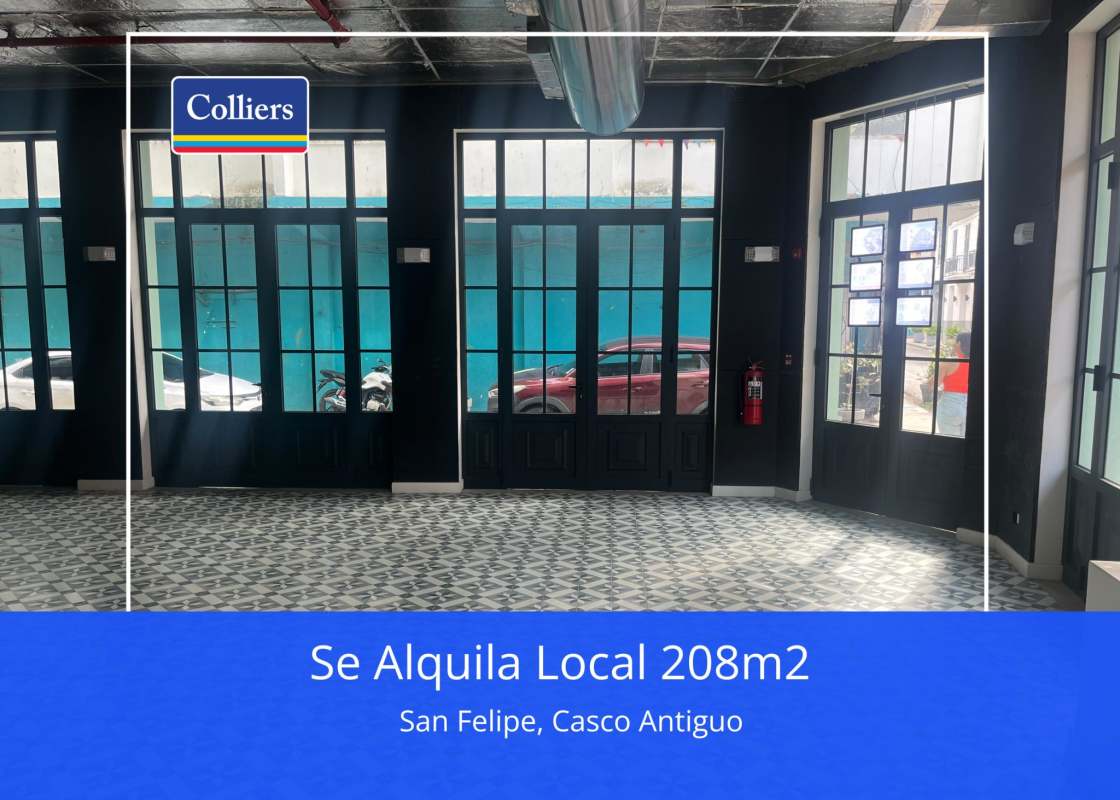 Retail or restaurant space with patterned tile floors, exposed ceiling in Casco Viejo Panama