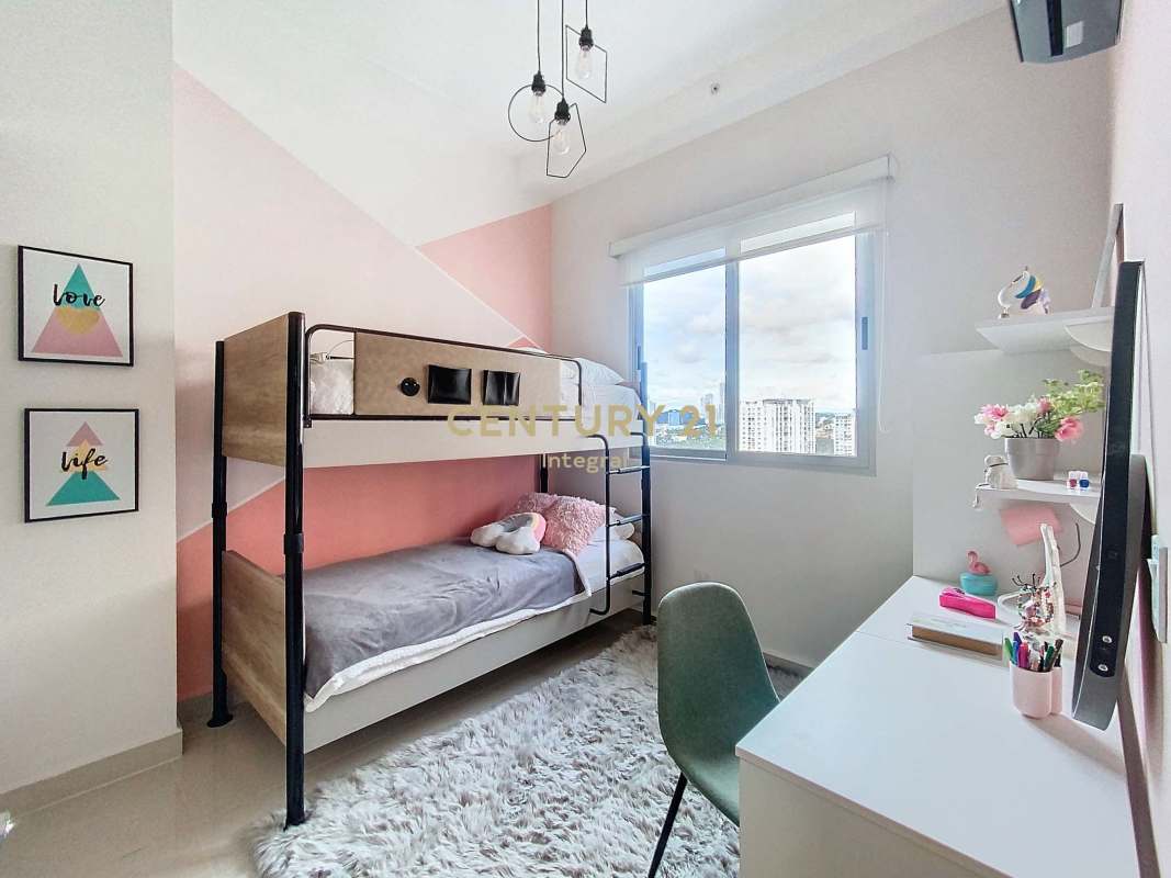 Bright bedroom with large window city view apartment PH Bella Veduta Panama