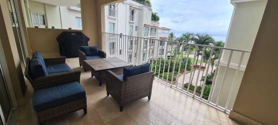 Fully equipped granite countertop kitchen with appliances within Buenaventura luxury condo Panama