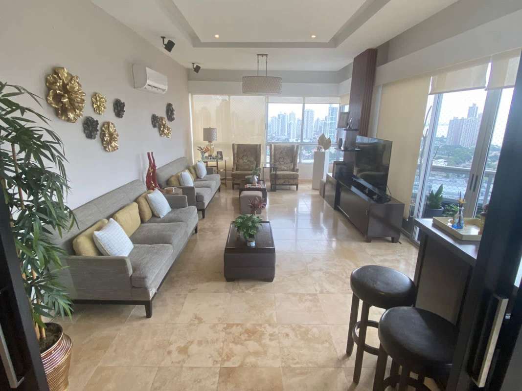 Spacious penthouse living room marble floors large windows with panoramic view PH Vista San Francisco Panama
