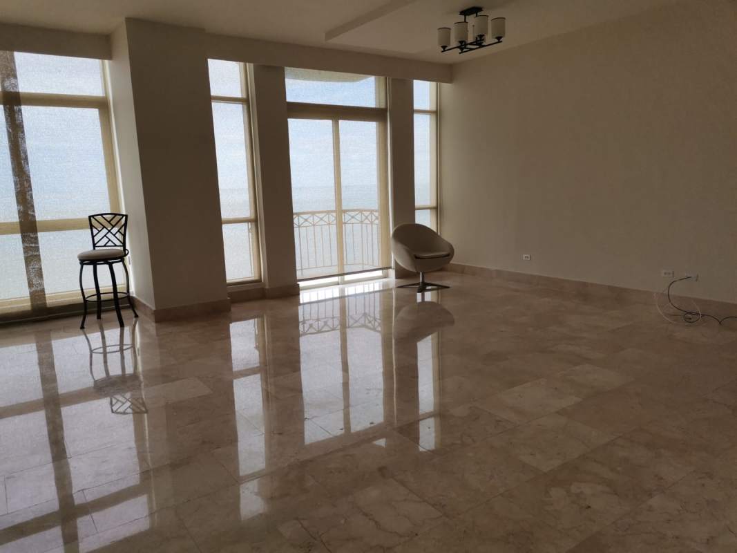 Large terrace balcony with panoramic ocean and city views at PH Pacific Point Panama