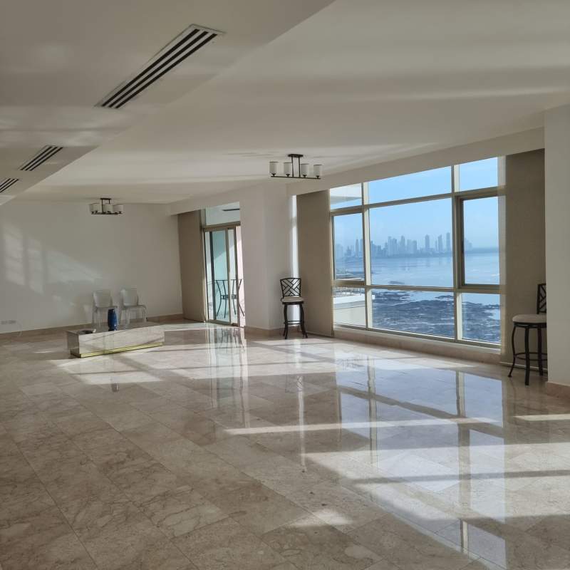 Spacious luxury bathroom with soaking tub, glass shower, double vanity at PH Pacific Point