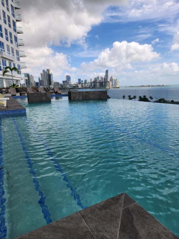 Aerial of The Sands building on Avenida Balboa coastal skyline Panama City center