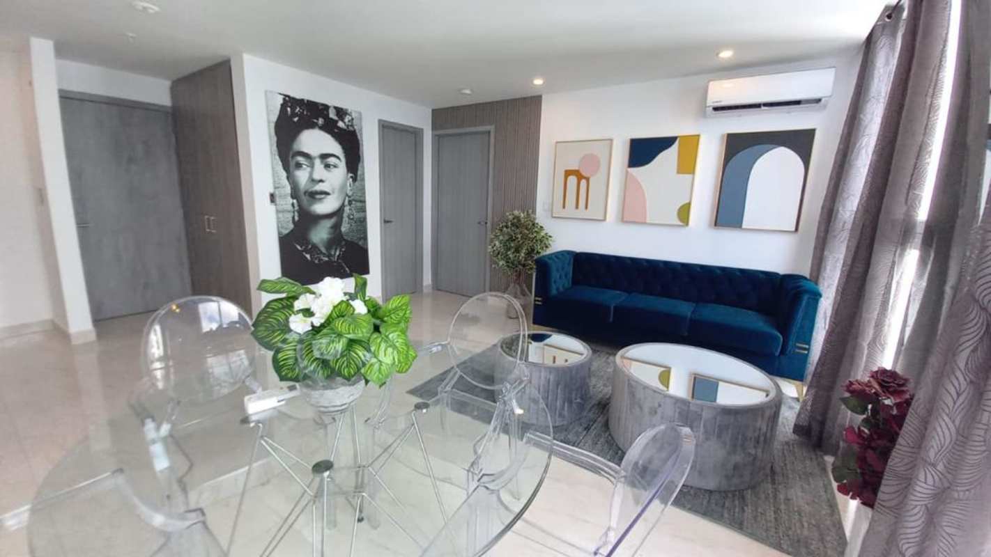 Modern bathroom glass enclosed shower large mirror The Sands Panama City