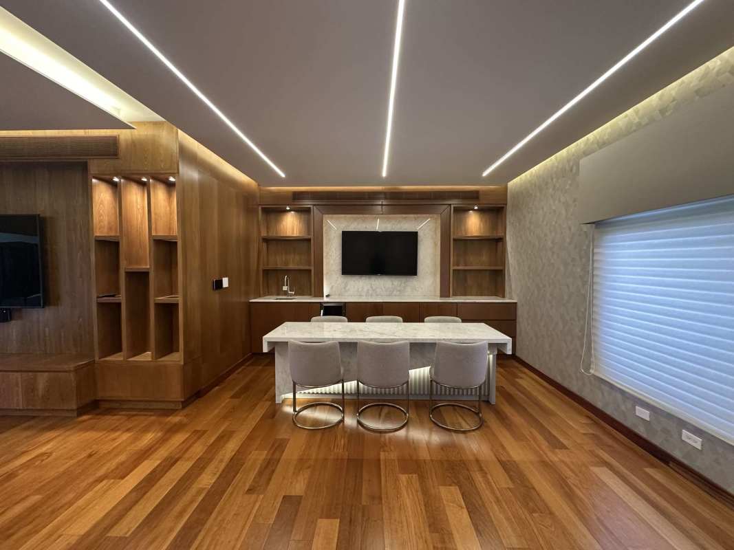 Heated swimming pool with landscaped patio luxury Costa del Este home Panama