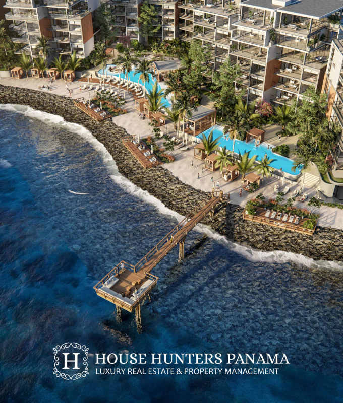 Aerial luxury condos with pools, private marina and oceanfront Ocean Reef Islands Panama