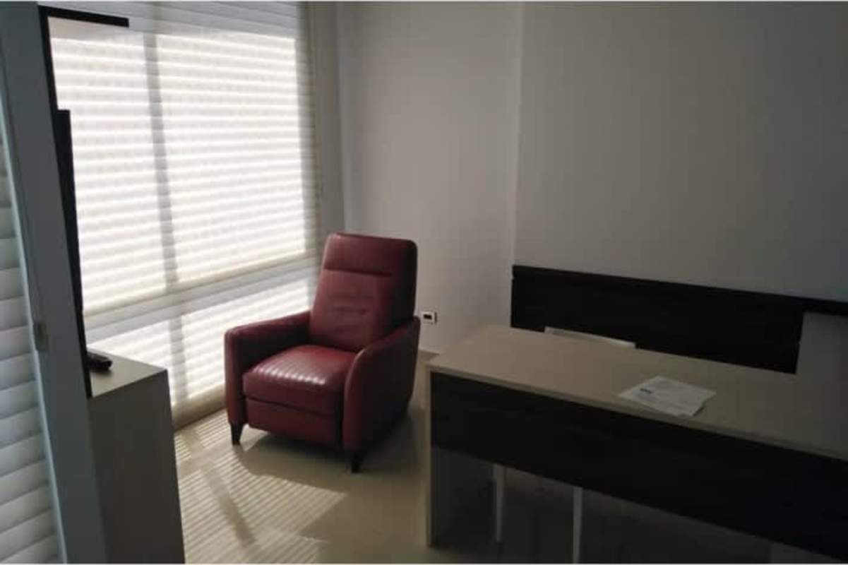Bedroom with security mesh window, ocean skyline view furnishings Ocean Two Punta Pacifica Panama