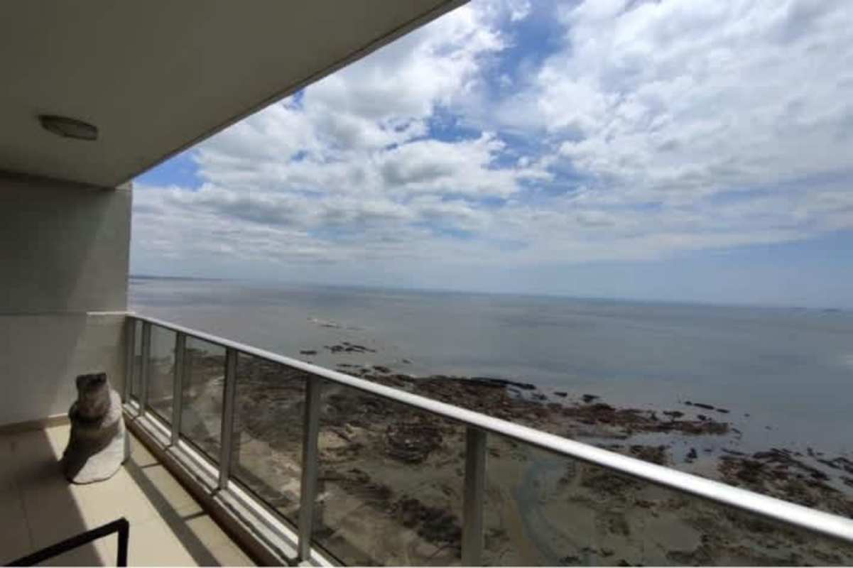 Ocean and city skyline view from private terrace studio condo Trump Tower Panama