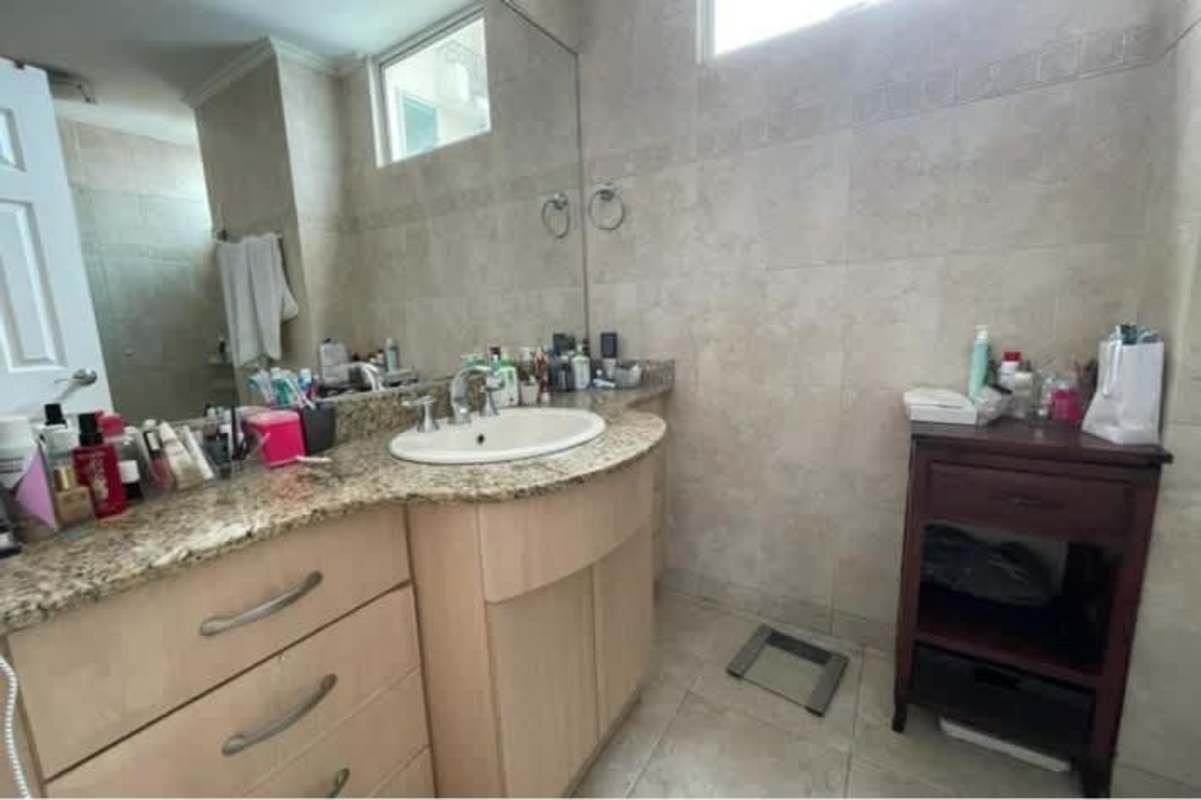 Contemporary bathroom with granite countertop and walk-in shower at PH Mystic Point Punta Pacifica Panama