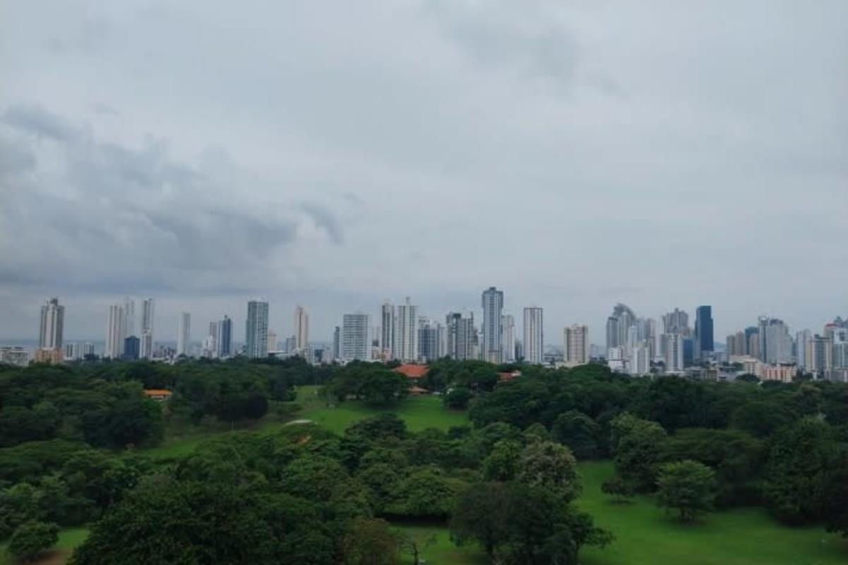 Panoramic park and skyline view from balcony PH Carrasquilla Park Panama City