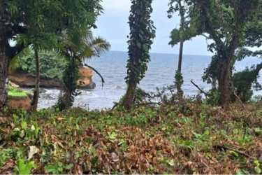 Tropical coastal property with lush greenery, ocean view, rocks and sandy beach Palmas Bellas Panama