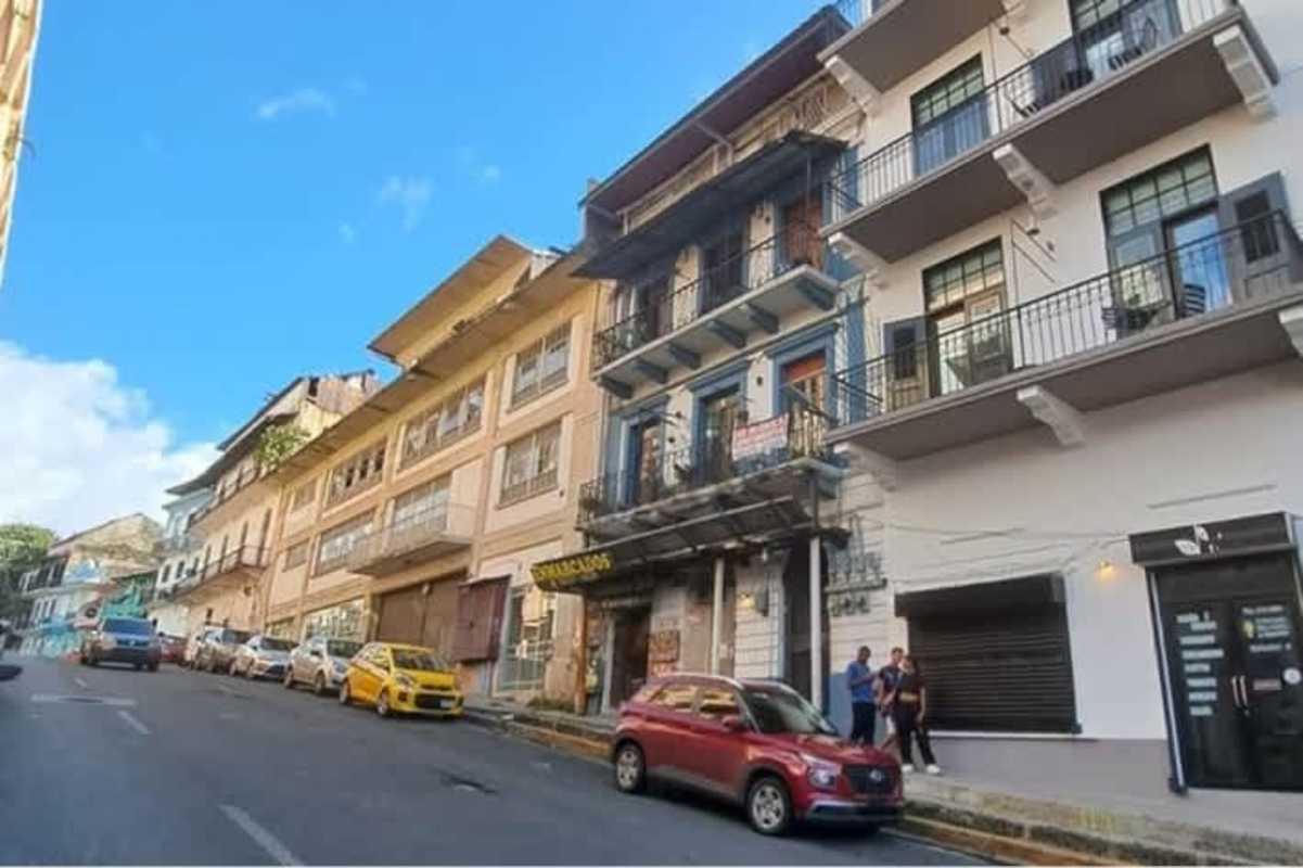 Stone wall interior stairwell inside colonial building for sale Casco Viejo Panama