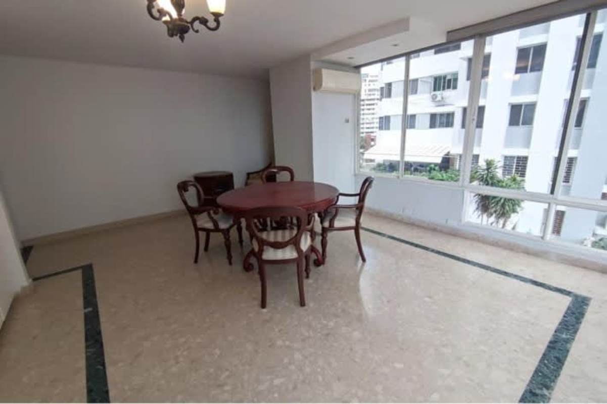 Spacious dining room with marble floors, large windows in PH Paitilla Tower Punta Paitilla Panama