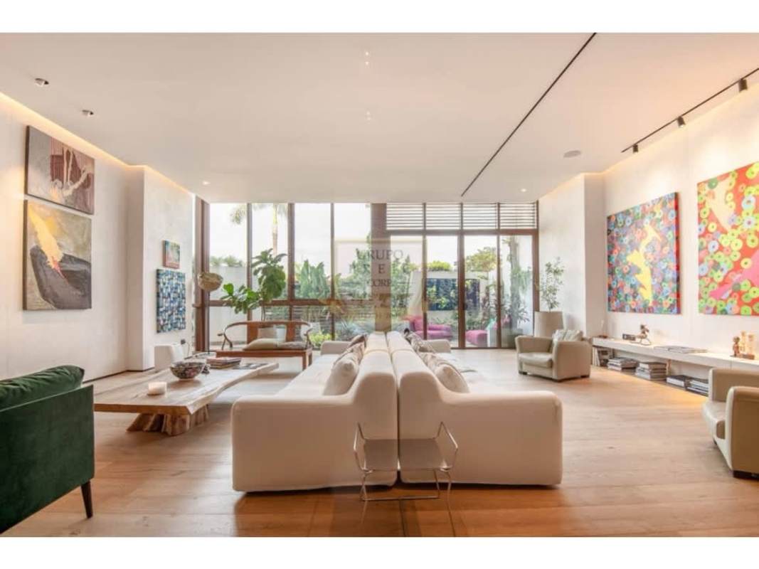 Contemporary bathroom with double vanity, glass shower, bathtub in PH Ocean Reef Islands apartment