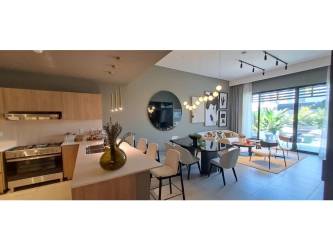 Modern eco-efficient bathroom with glass shower new Panama Pacifico townhouse