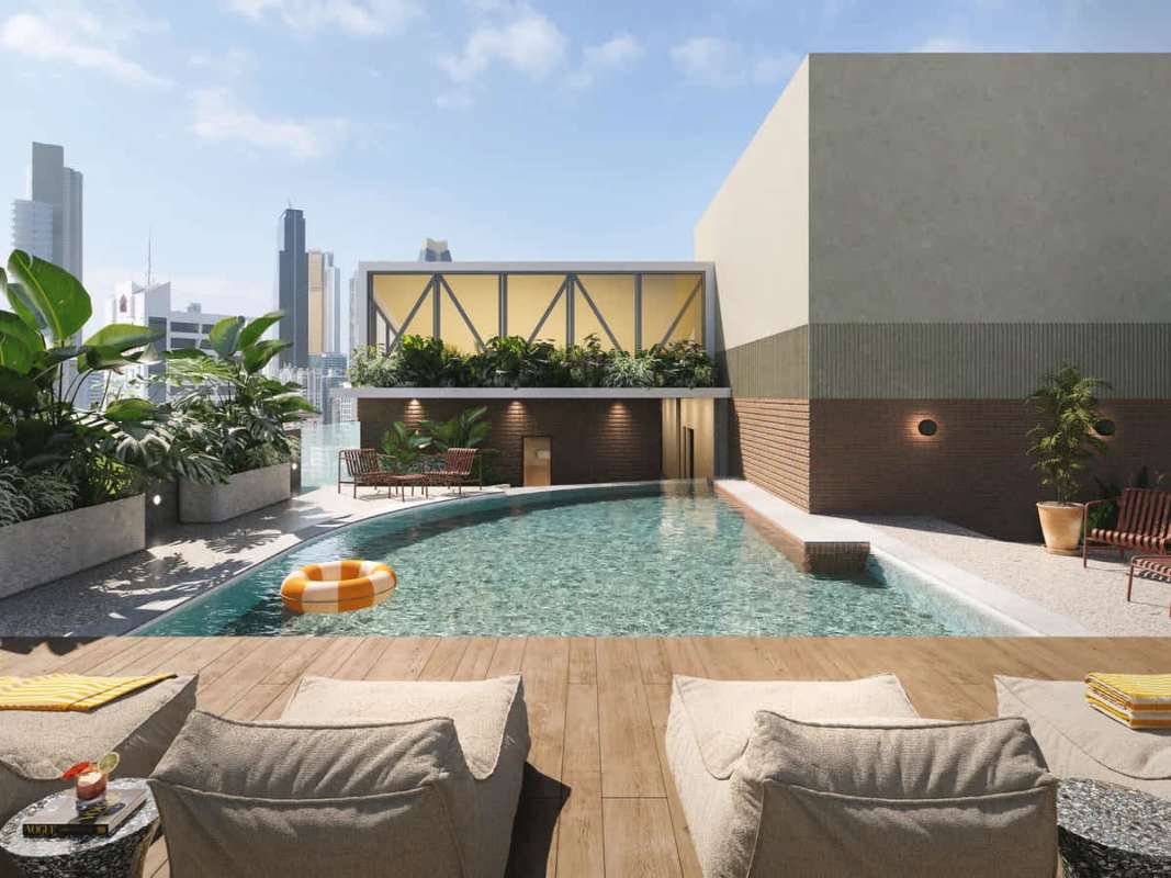 Contemporary rooftop pool lounge with skyline views at PH Amara El Cangrejo Panama