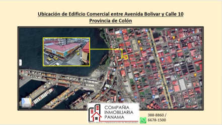 Aerial of retail building near waterfront with port proximity in Colón Panama