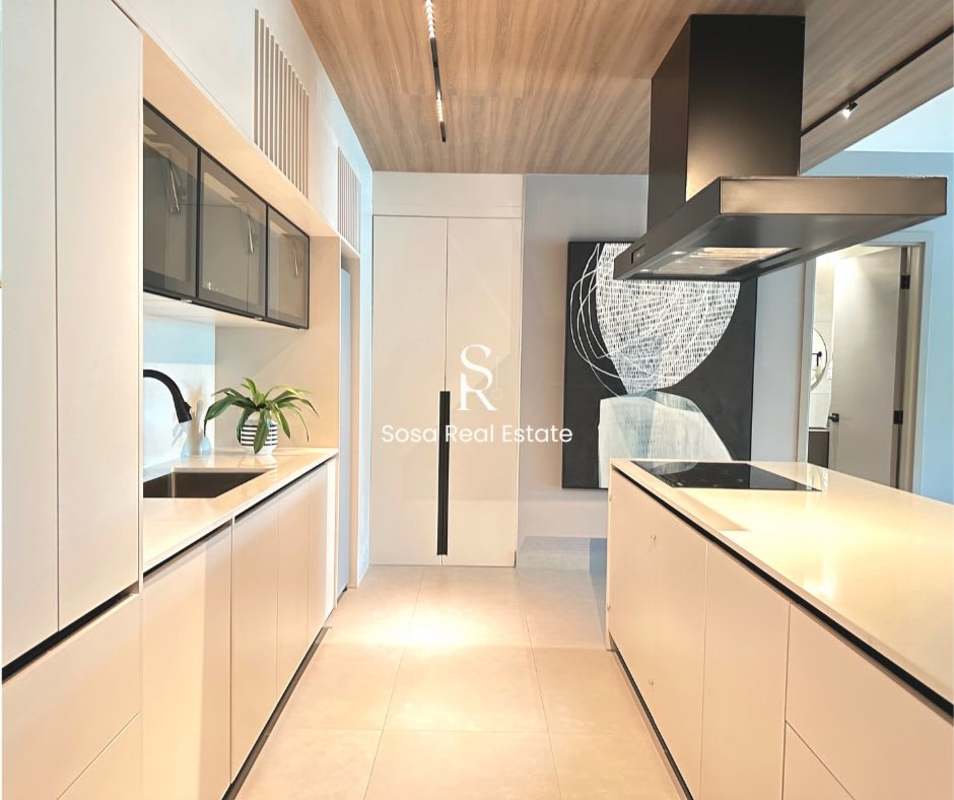 Modern mixed-use Uptown tower view with rooftop infinity pool and terraces in Panama City