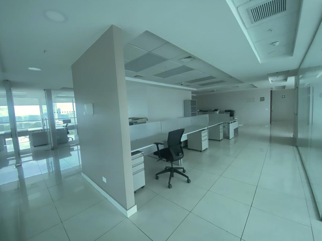 Corporate reception area with glass desk modern design in Bella Vista Corporate Tower Panama