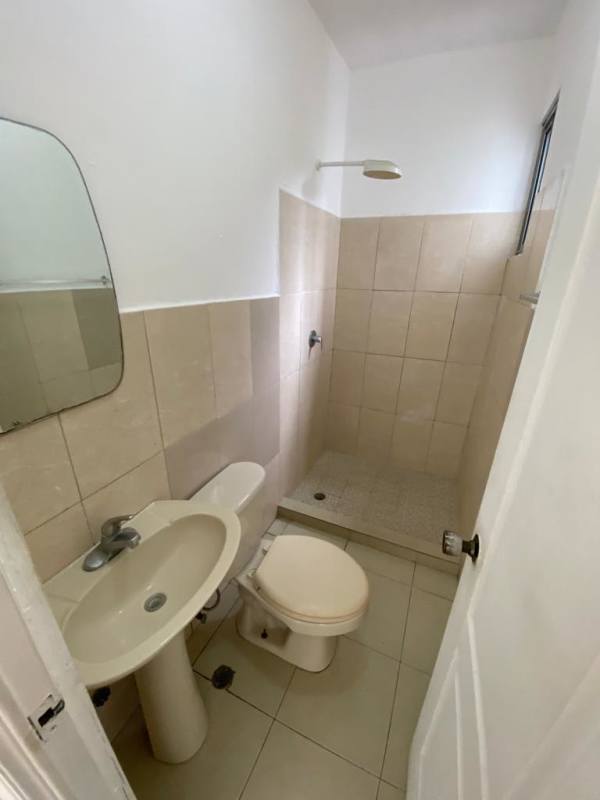 Minimalist bathroom walk-in shower pedestal sink tiles PH Valentina El Ingenio Panama