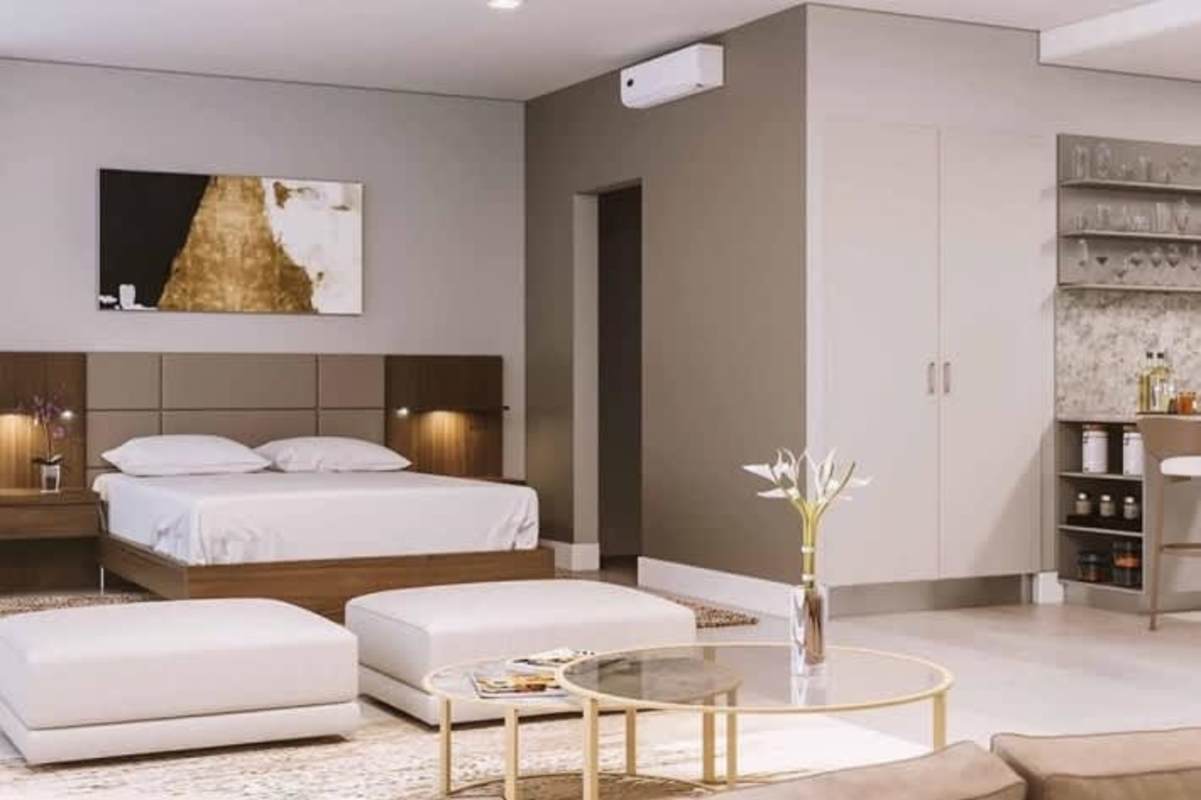 Open layout floor plan with living dining kitchen bedroom two baths Arcadia Costa del Este Panama