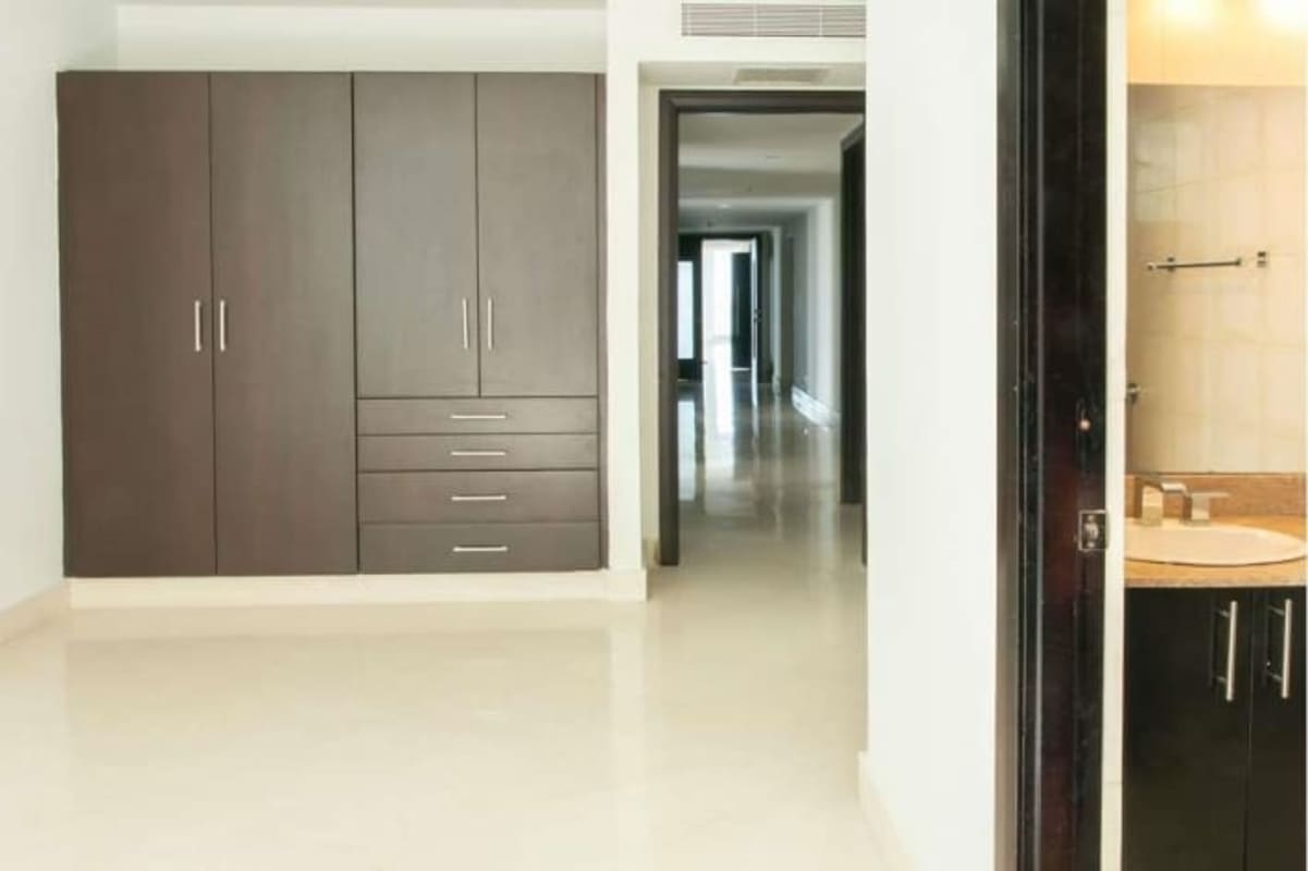 Spacious private balcony with glass railing and Pacific Ocean views Punta Paitilla Panama