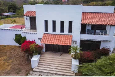 Rustic bohío with BBQ, dining space, and wooden bar at Punta Barco luxury estate