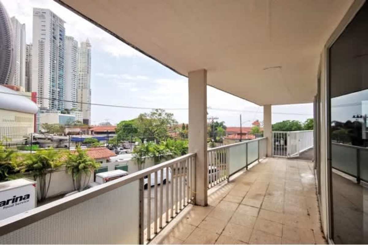 Spacious covered balcony with urban views city skyline Punta Paitilla Panama