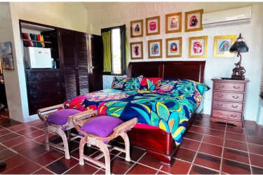 Bright eclectic bathroom, imported fixtures, tile work in Coronado luxury beachfront home