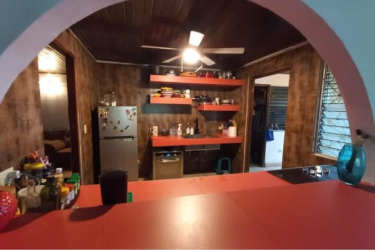 Rustic kitchen with wood paneling and stainless sink commercial property David Panama for sale