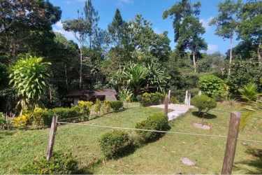 Basic kitchen with blue tile counters and barred windows Nicaragua Providencia farm