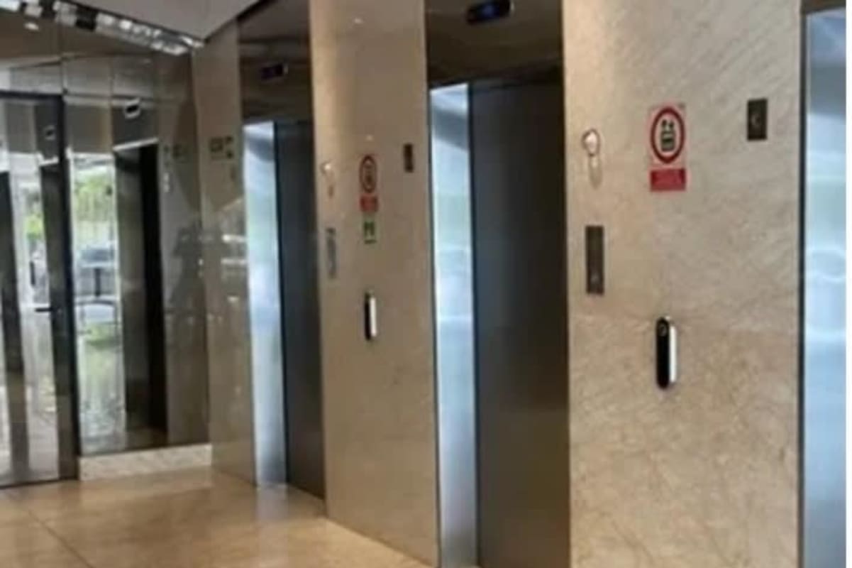 Lobby area with panoramic glass views and modern finishes inside Boulevard del Este Costa del Este Panama