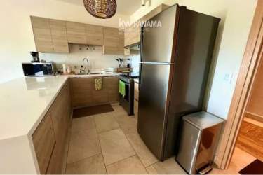 Contemporary kitchen with cabinets and breakfast bar in Playa Escondida Resort condo Panama
