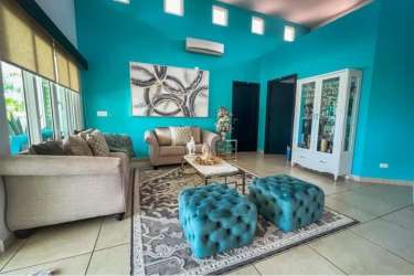 Furnished kitchen with granite countertops, stainless appliances at Vista Mar San Carlos Panama